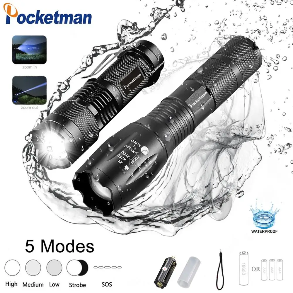 

4000LM + 6000LM Q5 Ultra Bright Powerful Tactical LED Flashlight T6 Zoomable Portable Linternas LED Outdoor Torch Light For Camp