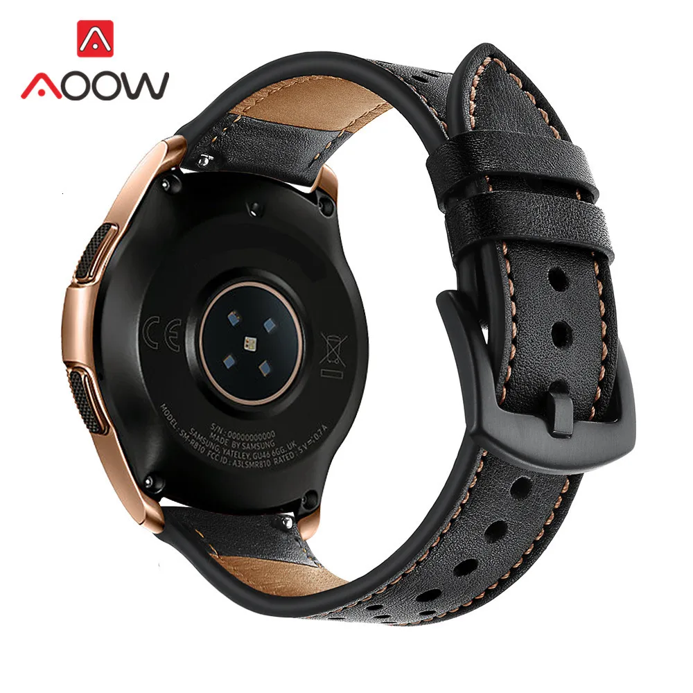 20 мм 22 мм ремешок для часов из натуральной кожи для samsung Galaxy Watch 42 мм 46 мм версия черные коричневые отверстия замена Браслет ремешок