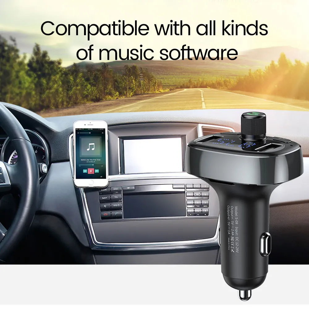 

Baseus FM Transmitter Modulator Bluetooth Handsfree Car Kit Audio MP3 Music Player with 3.4A Dual USB Car Phone Charger
