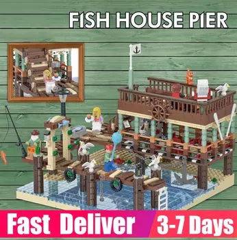 

New In Stock 1402 PCS 30101 Old Fish House Creative Pier Moc Model Building Block Bricks Compatible Toy Children Birthday Gifts