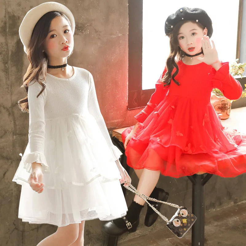 

Childrenswear Girls Dress 2019 Spring And Autumn New Style Children Knitted Stereo Butterfly Tutu Western Style Princess Skirt
