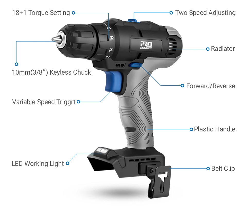 35NM Mini Electric Drill Screwdriver Cordless 20V Screwdriver Household DIY Body Only By PROSTORMER