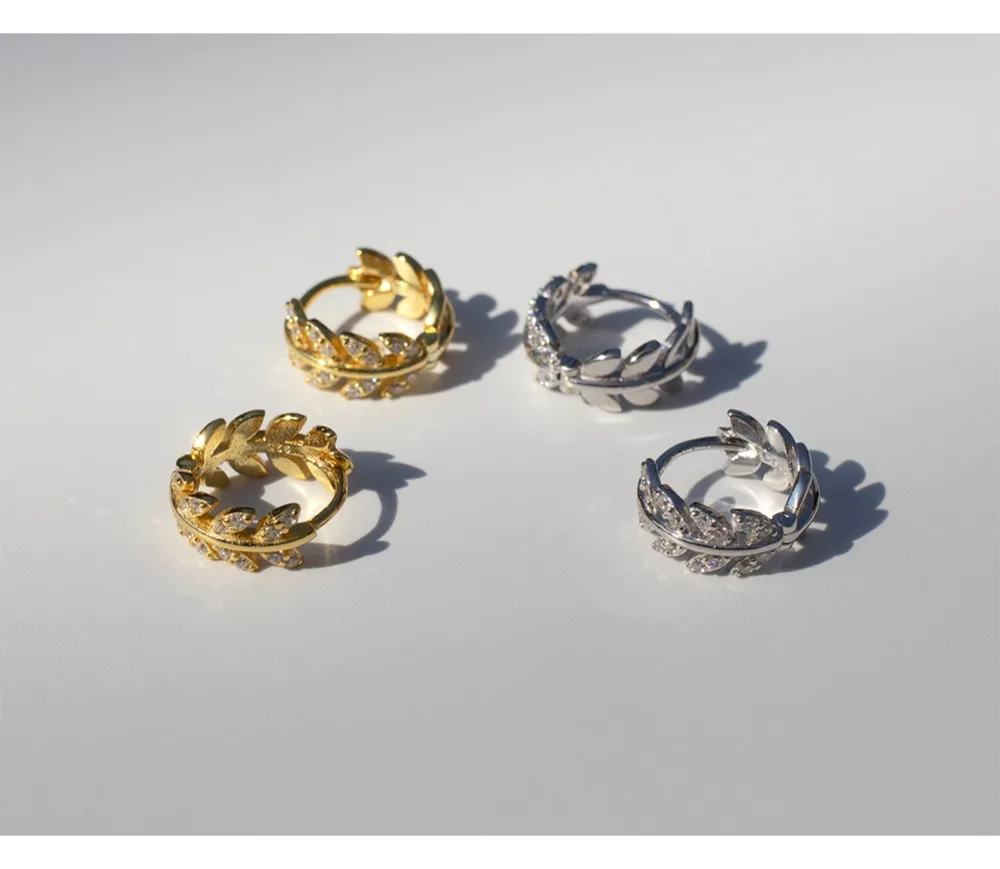 Серьги из стерлингового серебра 925 пробы, модные циркониевые серьги в стиле оливкового листа, кольцо для ушей, милые серьги для девушек