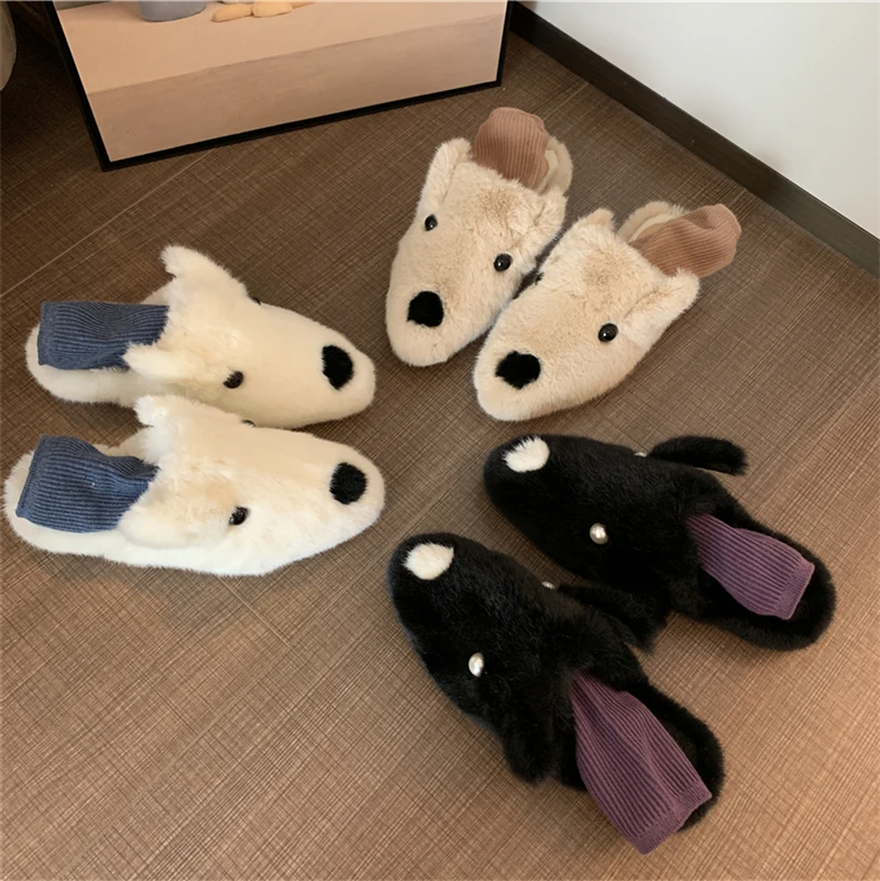 

Shoes Without Heel Luxury Slides Cover Toe Women's Slippers 2019 Platform Pokemon Plush Flat Designer New Fur Rubber Basic