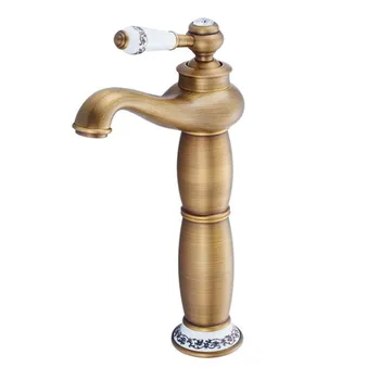 

European Antique Faucet Single Hole Full Copper Drawing Bathroom Basin Faucet Mixer Tap for Bathroom Ceramic Valve Vore