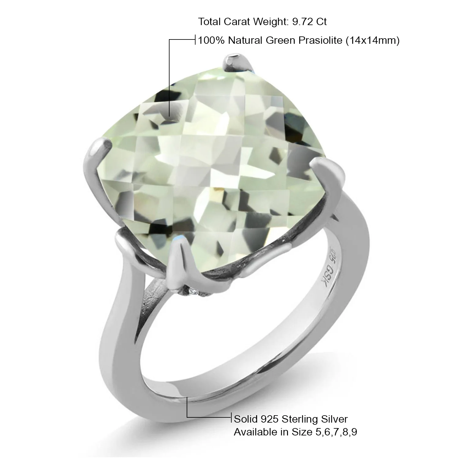 Драгоценный камень 9 72 Ct подушка шахматная доска натуральный зеленый прасиолит