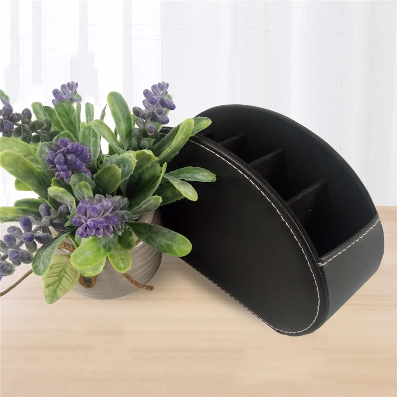 1pc PU Leather Storage Box Multifunctional Desk Organizer Black Solid Color Simple Style Home Office Remote Control | Дом и сад
