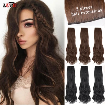 

LUPU Wig Synthetic Hair Extension Clip In Natural Fake False Hair Pieces For Women Long Wave 3 Hairpieces/Pack Hair Black Brown