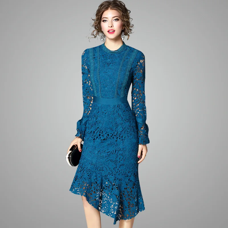 

Autumn And Winter New Style WOMEN'S Dress Slim Fit Waist Hugging Long-sleeved Dress Ozhouzhan-Style Water Soluble Fishtail Skirt