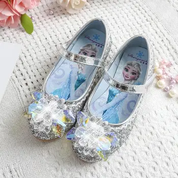 

Fashion Snow Queen Crystal Bright Diamond Shoes Girl Princess Elsa Single Shoes Girl Performance Flat Heels Sneakers