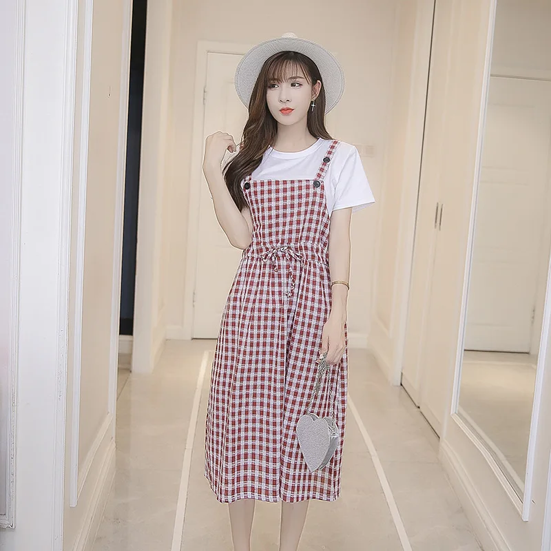 

Maternity Clothes 2019 Summer New Style Fashion Plaid Mid-length Pregnant Women Dress (Compatible T-shirt Or Outer Shirt)