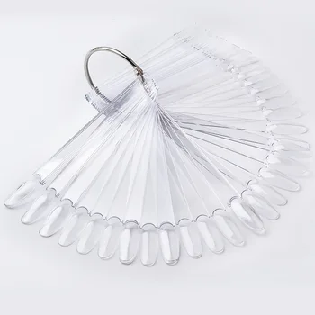 

50pcs False Nail Tips Fake Nail Art Fan Shaped Palette Card Display Acrylic Practice Color Chart For Nail Polish With Ring Clear