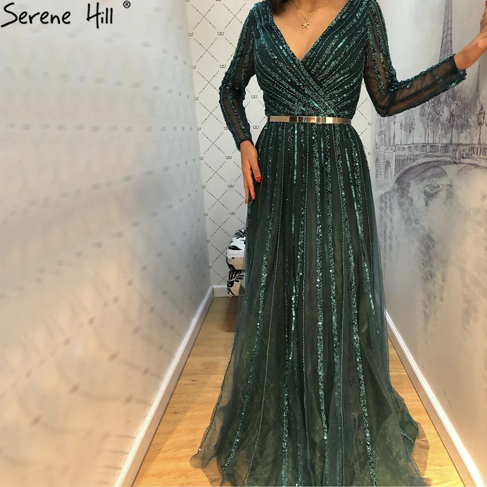 Serene Hill Green Luxury Beaded V Neck 