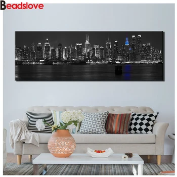 

large 5D DIY Diamond Painting Full Square Round Drill Embroidery black and white New York City Night Mosaic Needlework