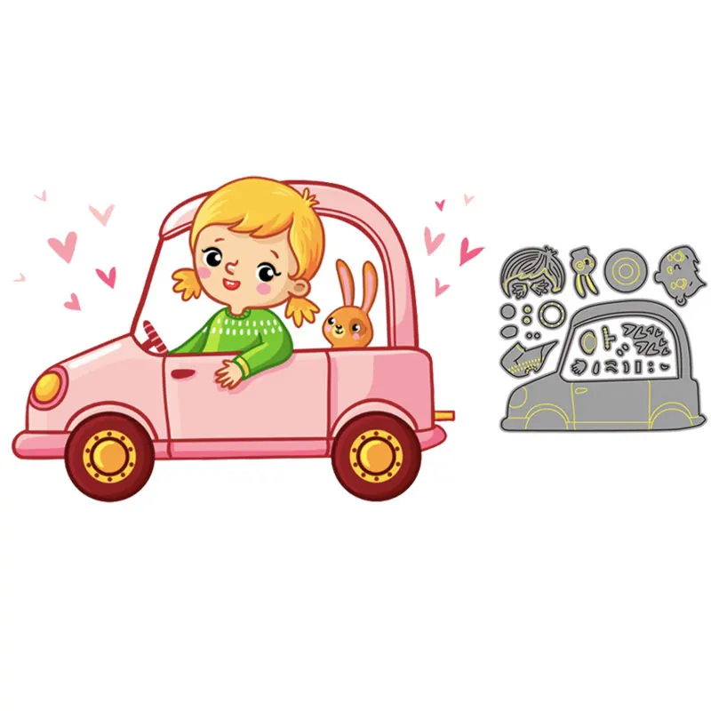 

Girs Driving Car Embossing Dies Car Metal Cutting Dies 2020 New Art Die Cuts Children Craft Stamps Craft Knife Mould blade Punch