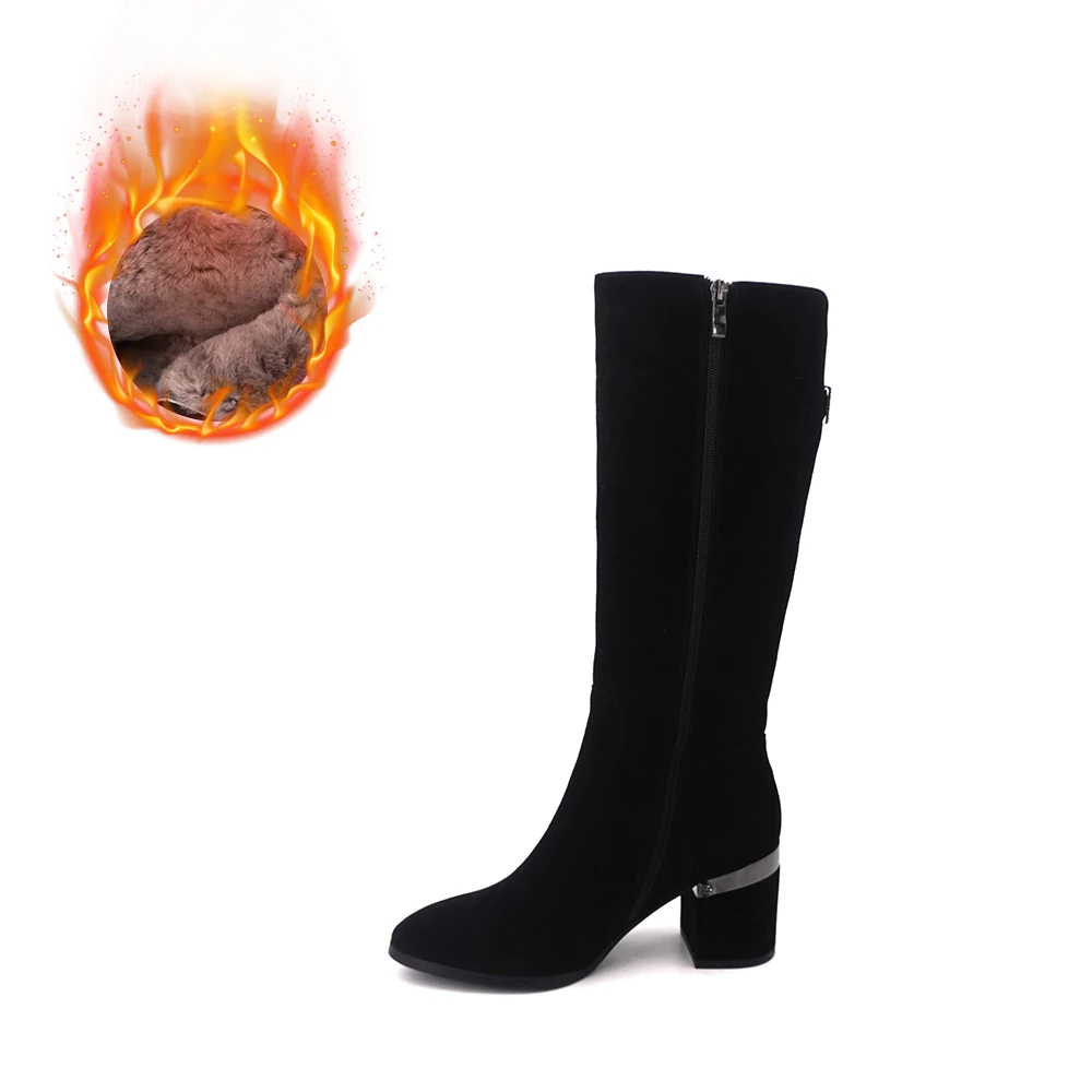 VAIR MUDO/зимние женские сапоги до колена наивысшего качества; классическая женская обувь на молнии с квадратным каблуком и резиновой подошвой; ZT16 - Цвет: Black