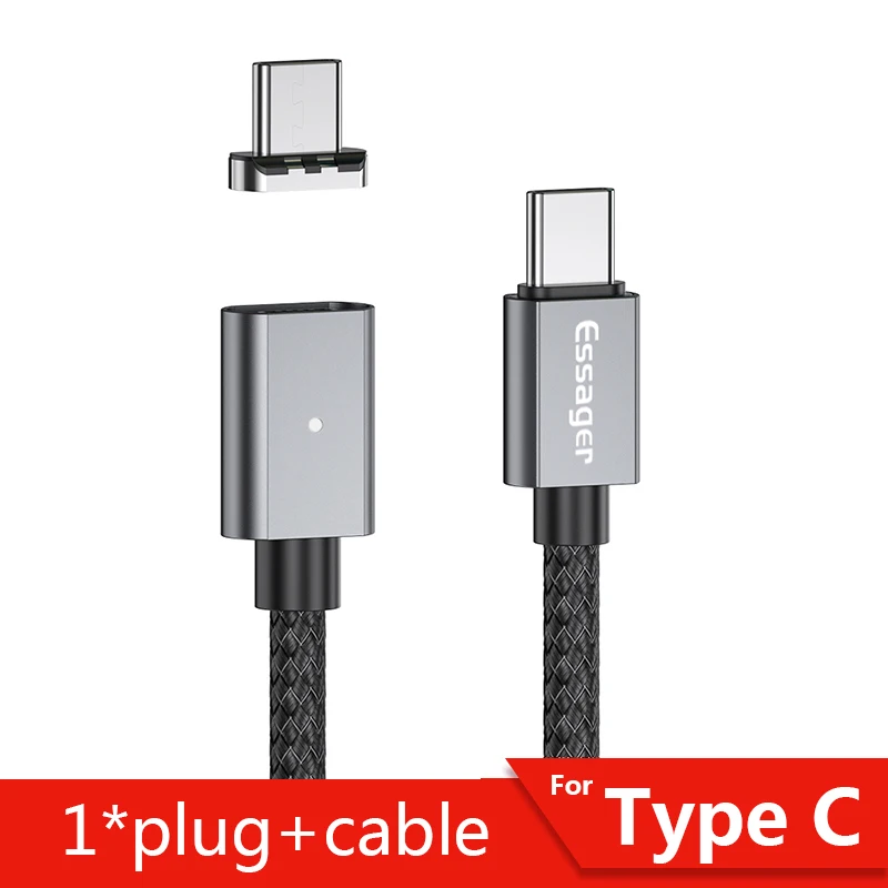 Магнитный кабель Essager 5A с разъемом usb type C и USB C для MacBook Pro 100 Вт, магнитное зарядное устройство PD, USB-C кабель type-C для samsung Note 10 - Цвет: Type C Cable