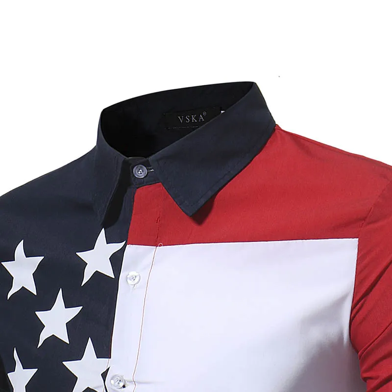 Акционная распродажа флаг звезды Цвет Лоскутная Мужская Slim Fit Западной моды