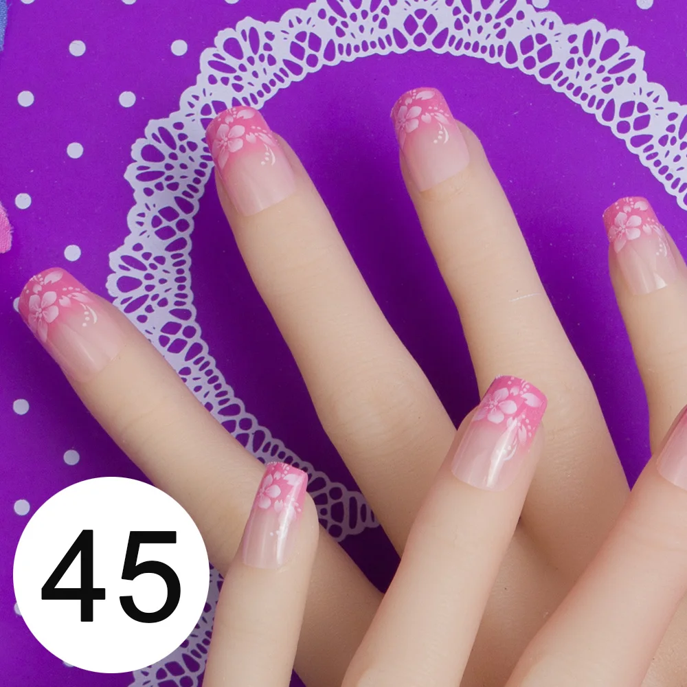 45 JQ 24 шт. в 1 коробке с клейкой лентой для ногтей Нажмите на накладные кончики для дизайна ногтей полное покрытие поддельные кончики для ногтей 10 размеров 12J301 - Цвет: 45
