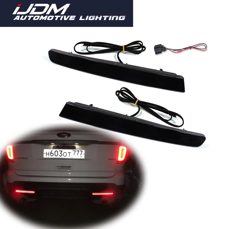 iJDM European Style Red LED Car Rear Bumper Reflectors Lights For 2011-2015 Ford Explorer Tail Brake Lights Rear Fog Lights 12V