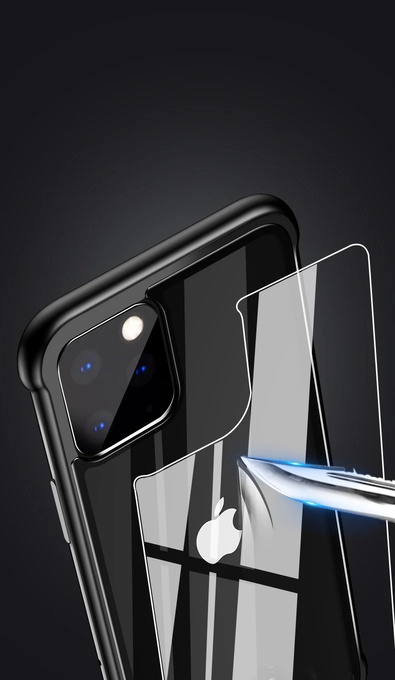 Для iPhone11 противоударный двухтактный металлический каркас задняя крышка из закаленного стекла чехол для iPhone 11pro Max чехол