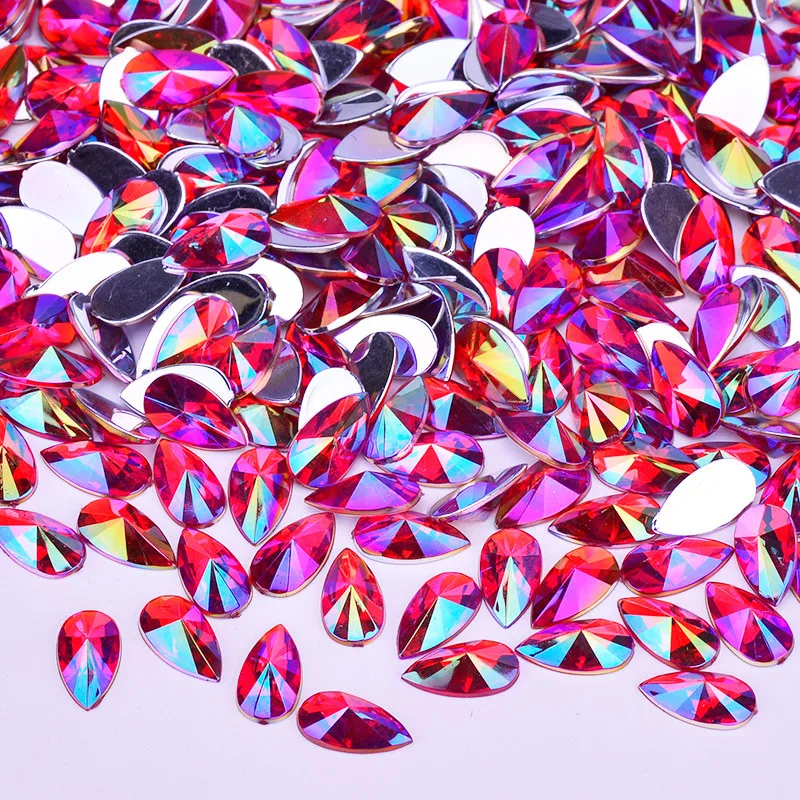 JUNAO-8-13mm-Black-AB-Crystals-Rhinestones-Drop-Flatback-Bead-Non-Hotfix-Strass-Crystal-Glue-On (2)