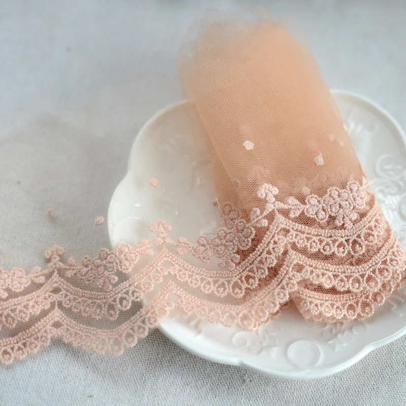 Lace Fabric Lace Sewing Accessories Lace Sewing Supplies Lace Decoration Lace Accessories 13.5CM Wide Tulle Orange Mesh Fabric Embroidered Fringe Trim Lace Edge Trim Skirts Hemlines Head Veil DIY Stitched Sewing Decor