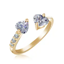 Корейская версия двойного сердца регулируемое кольцо кубическое женское кольцо с цирконом для женщин вечерние подарочные украшения для