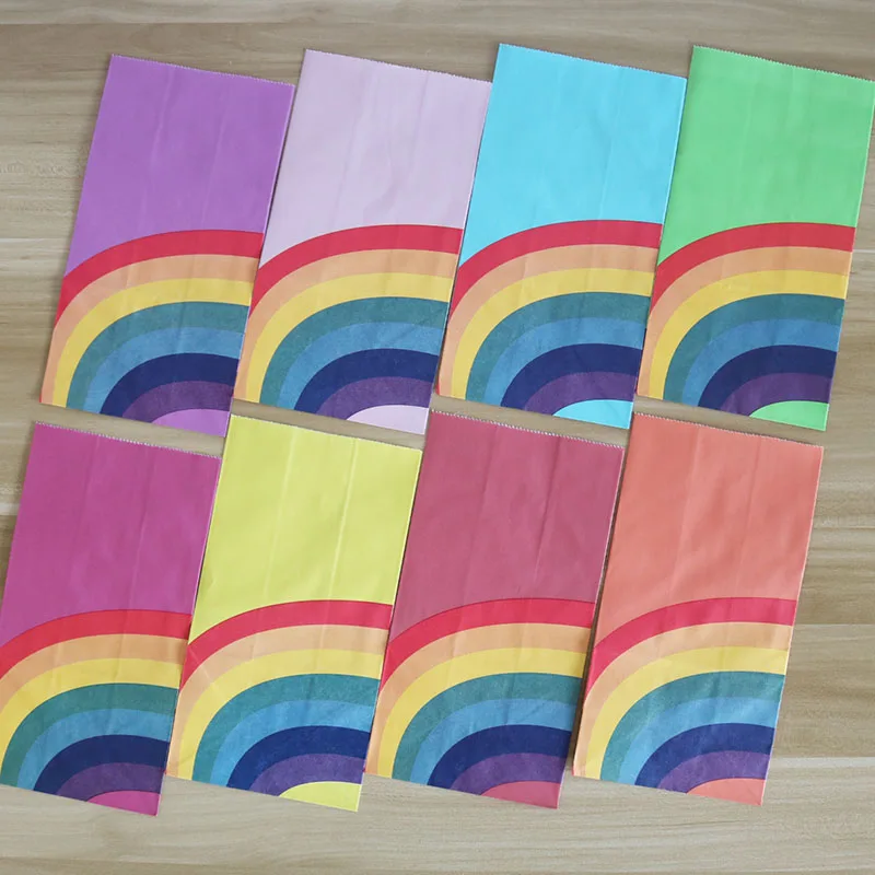 

Multicolor Paper Bag Wedding Party Favor Candy Gift Bag Food Packaging Rainbow Paper Popcorn Bag Christening & Baptism Dec
