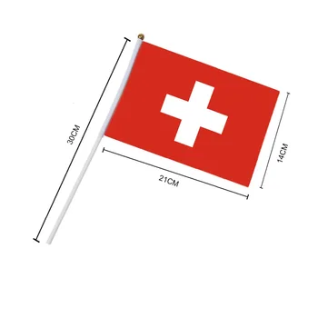 

Cheap 50pcs the Small 14X21CM Swiss National Flags mini waving hand national flag with Pole Handing flag World Cup