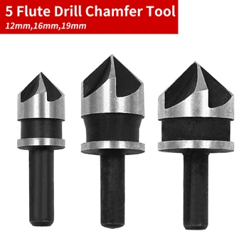 

Woodworking Hole Opener Punching 3pcs Carbon Steel 90 Degrees Round Shank 5 Edge Chamfer Countersink 12mm/16mm/19mm