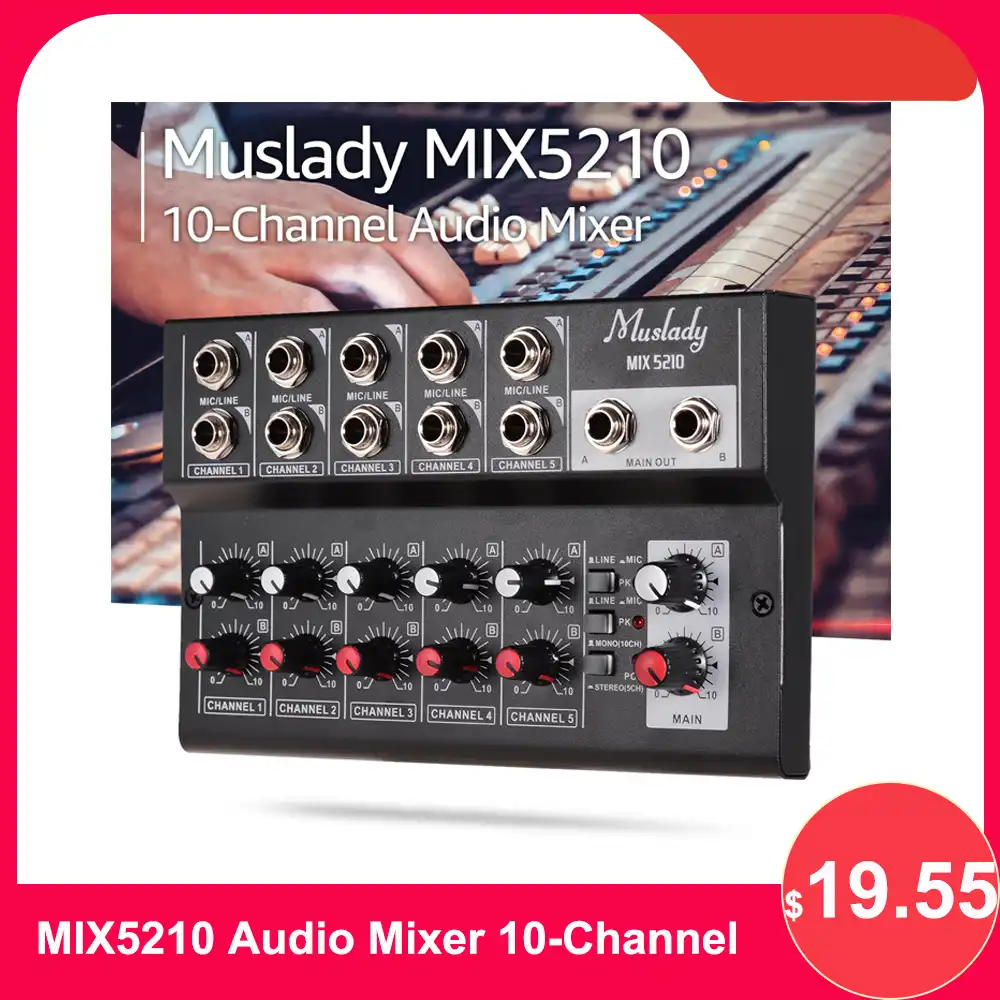 Muslady MIX5210 Audio Mixer 10-Channel Mixing Console Digital Stereo for Recording DJ Network Live Broadcast Karaoke Mixer Audio