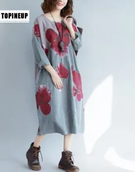 

New arrival Fashion women beautiful Flowers print Cotton linen dress PLUS SIZE ys010