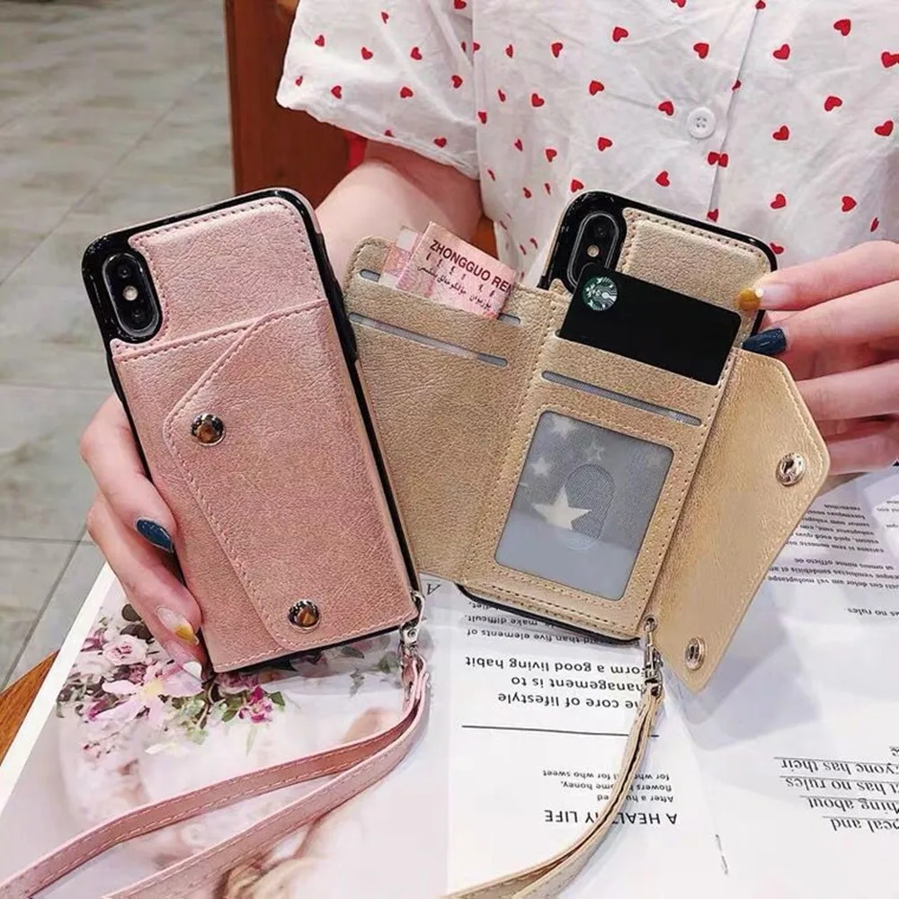 

case For iphone 12 mini 11 pro xs max xr x 7 8 6 6s plus cover wallet card leather strap holder phone bag capa fundas