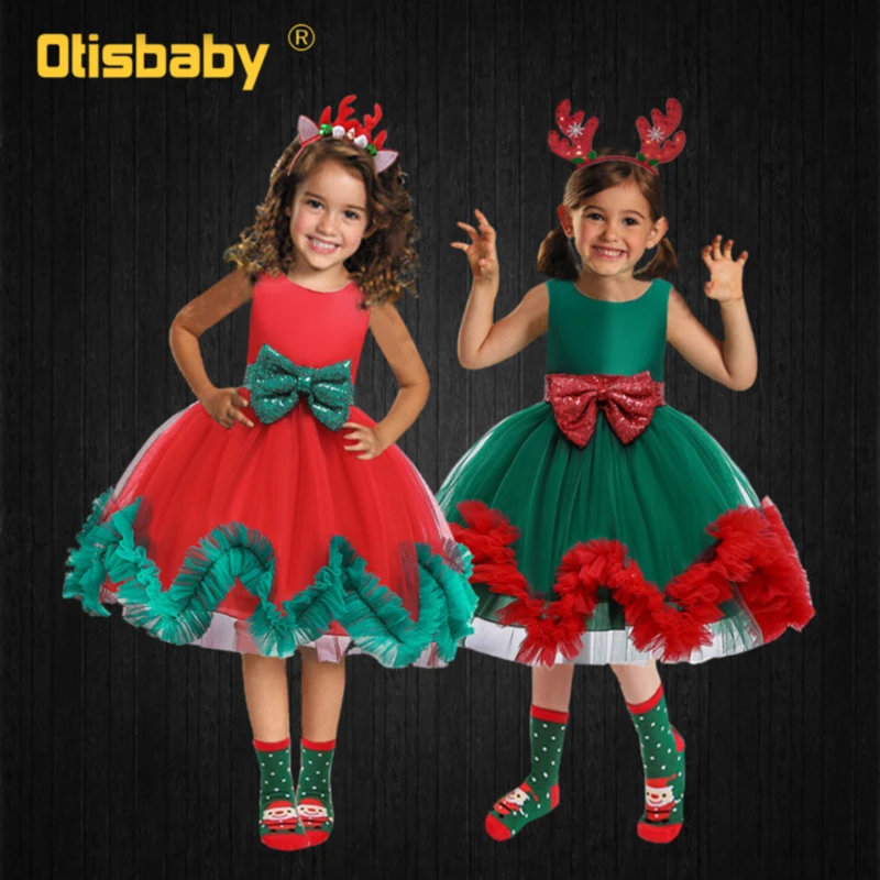 Vestido de Navidad con tutú para niña pequeña, vestido de fiesta de noche para niño, vestido de princesa sin espalda con lazo - AliExpress