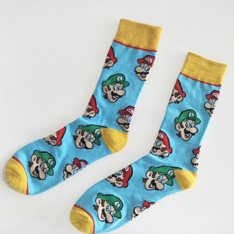 PEONFLY/модные мужские носки с рисунками из мультфильмов; забавные хлопковые короткие носки с принтом «супер гриб Марио» и «Счастливый Харадзюку»