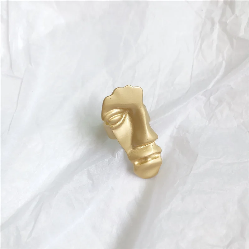 AOMU 1PC Fashion Abstract Face Mask Ring Vintage Metal Gold Silver Opening Rings for Women Party Jewelry Accessories