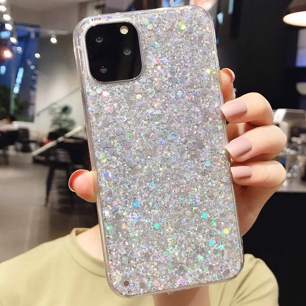 Silver Глиттер для телефона, чехол для iPhone 7 6 6S плюс 8 х XR XS Max 5S SE Блестящий мягкий прозрачный TPU кейс на заднюю панель для iPhone 11 Pro Max Coque - Цвет: Silver