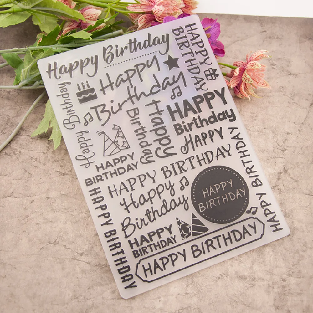 Happy Birthday Words Pattern Plastic Embossing Folders For Scrapbooking