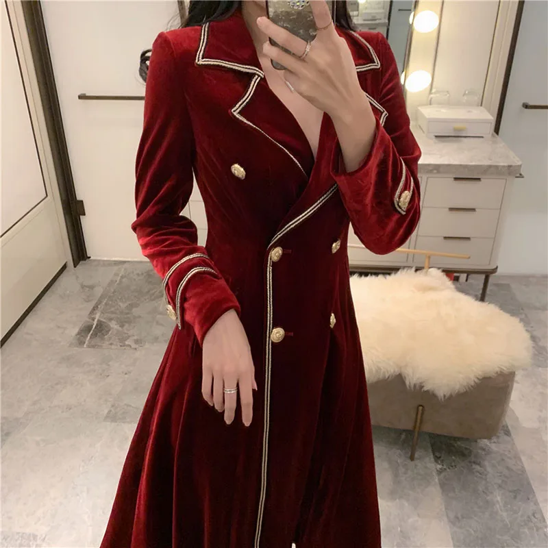 TOP QUALITY Newest Runway Baroque Designer Coat Women's Double Breasted Velvet Long Trench Coat