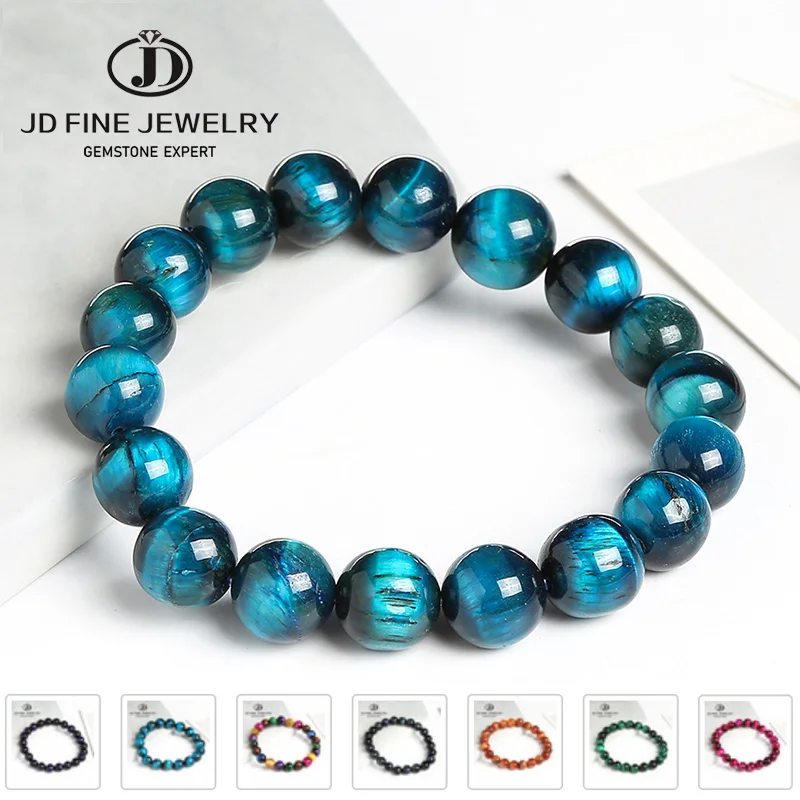 JD High Quality Blue Tiger Eye Buddha Bracelets Women Men Natural Stone Round Beads Handmade Yoga Bangles Casual Jewelry Pulsera