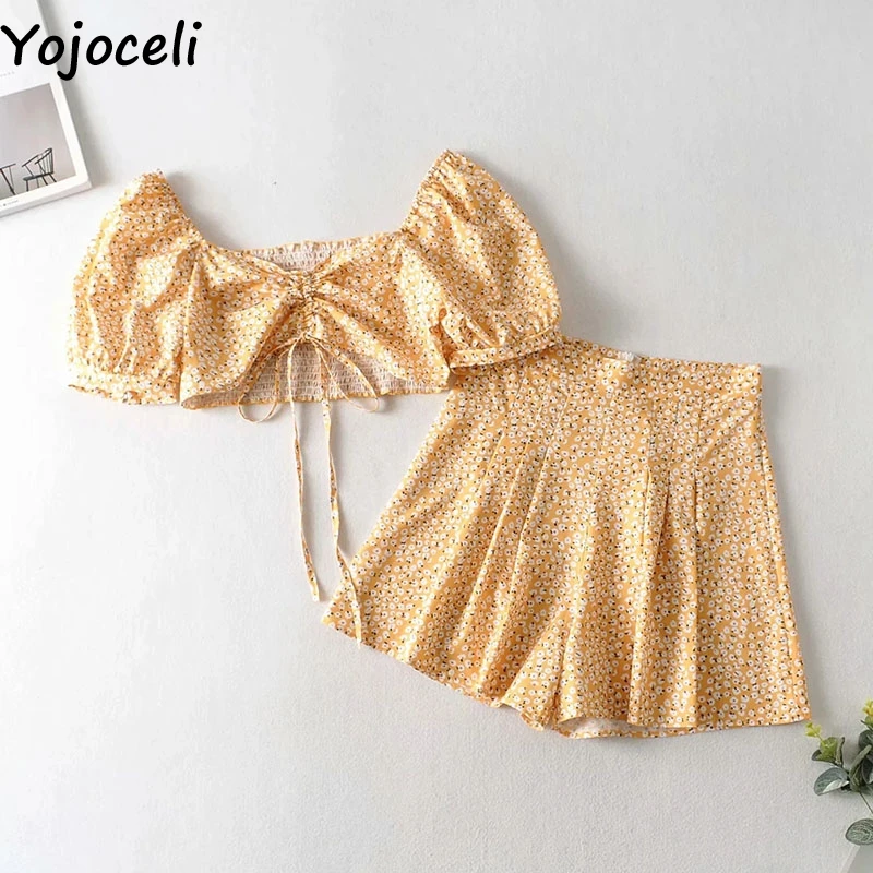 Женское Короткое платье Yojoceli комплект из двух предметов Пляжное с цветочным