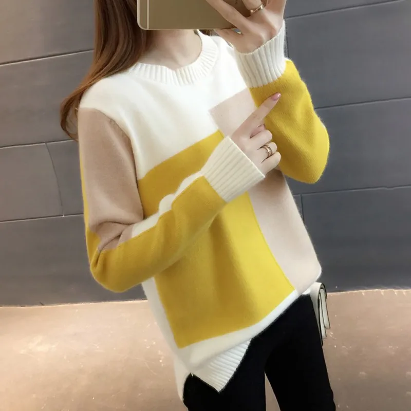 Sweater Mujer Winter Knit Warm Sweater Sweater Top 2019 Autumn Women's Contrast Sweater Long Sleeve Sweater Sweater Mujer Winter Knit Warm Sweater Sweater Top 2019 Autumn Women's Contrast Sweater Long Sleeve Sweater