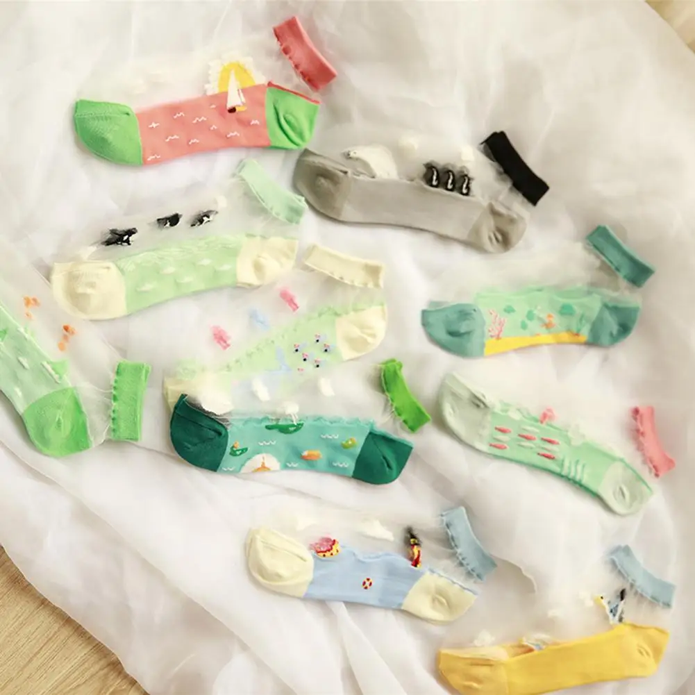 

10 Style Skarpetki Summer Cute Lace Mesh Marine Socks Invisible Socks Ultra Thin Women Transparent Elasticity Ankle Hosiery Sock