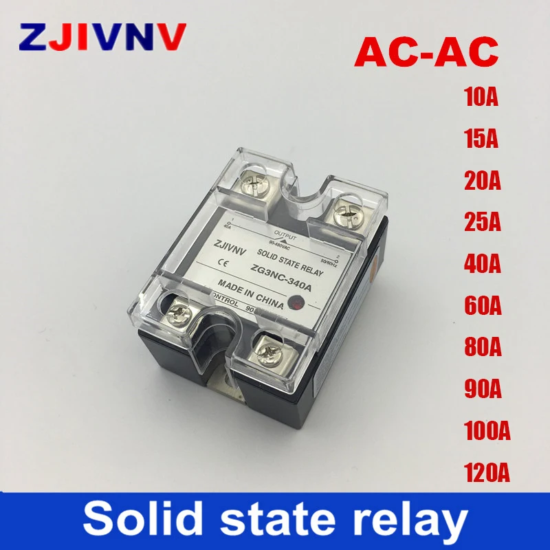 

Single Phase 10A 25A 40A 80A AC Solid State Relay 90-480VAC Control 80~250VAC 1 Phase SSR Free Shipping