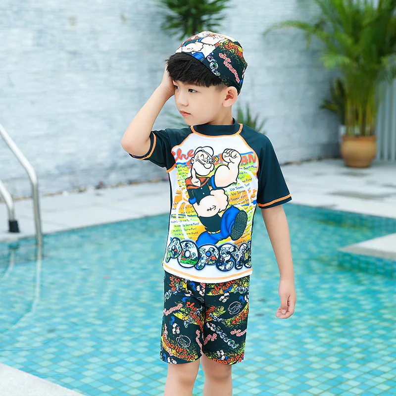 

Printed Boy's Swimsuit Sports Sun-resistant Set Korean-style POPEYE Split Type Children's Swimsuit Hot Springs Boy Children