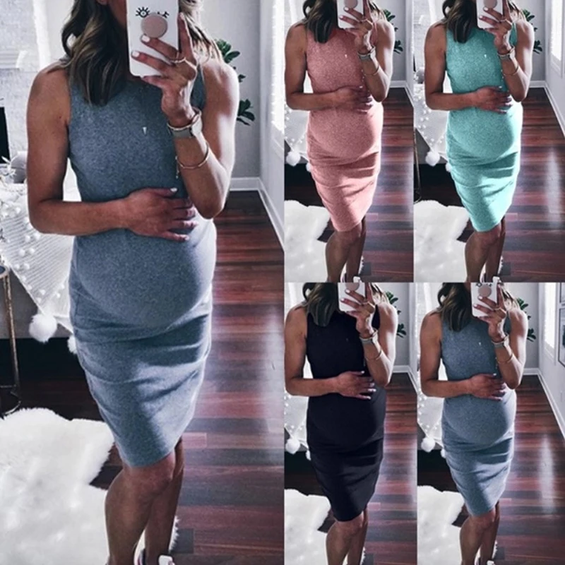 Women's Maternity Dress sleeveless Pregnancy Dress Soild Color Dress Creative Pregnant Women Dresses