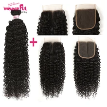 Remy Kinky Curly Weave человеческие волосы пучки с закрытием перуанские волосы 3 пучка кудрявые вьющиеся волосы с закрытием от 8 до 28 дюймов