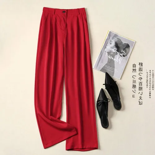 red Neploe, элегантные женские штаны,, Осенние, одноцветные, с высокой талией, на молнии, на кнопках, широкие штаны, офисные, тонкие, тянущиеся брюки, Femme 54751 - Цвет: red