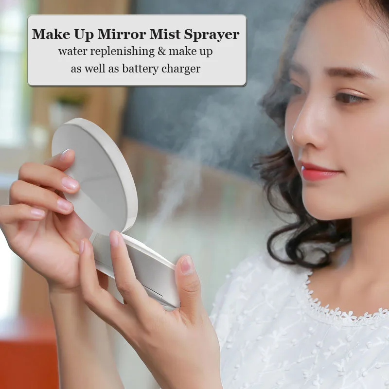 Nano Mist Sprayer Led Makeup Pocket Mirror USB Rechargable Mini Handy Face Steamer Pocket Mirror Makeup Light Mirrors Skin Care 4